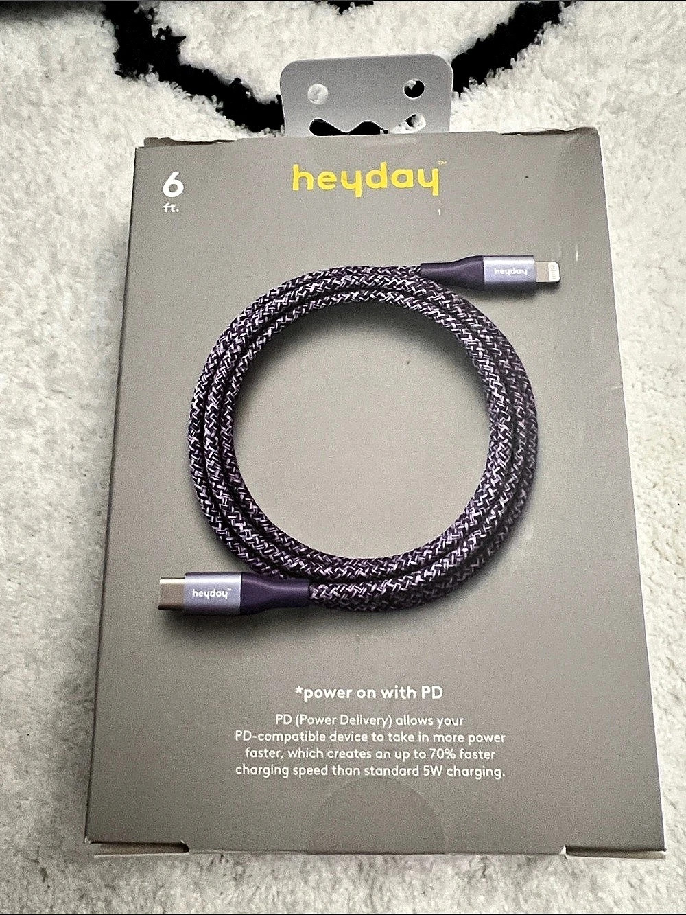 heyday Fast Charging Cable, Lightning to USB-C Purple 6 ft